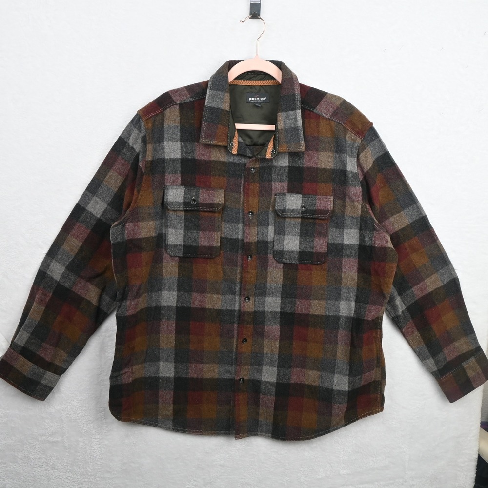 Jeremiah Shirt Jacket Mens XL Multicolor Plaid Wool Blend Heavy Flannel